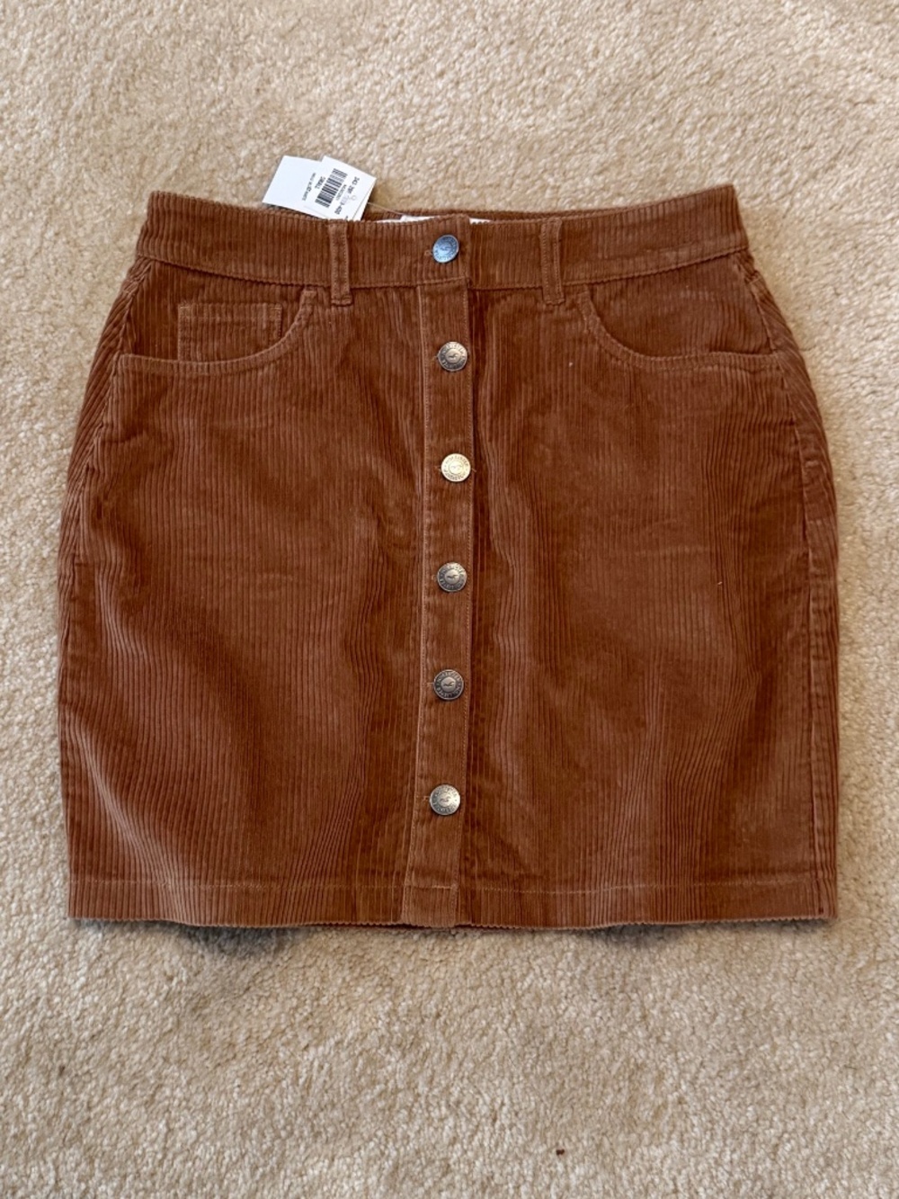 New with Tags Hollister Brown Corduroy Button Front Mini Skirt, Small